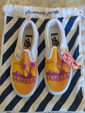 Vans Slip-On Custom 'Familia' Orange & Purple Skate Shoes Women's 7.5